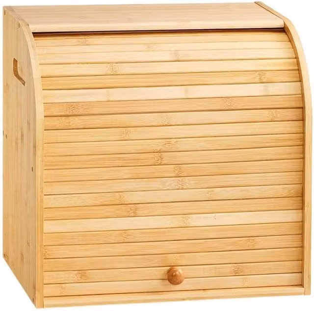 PAWNORA 2 Tier Bamboo Bread Bin in Natural Brown and Beige