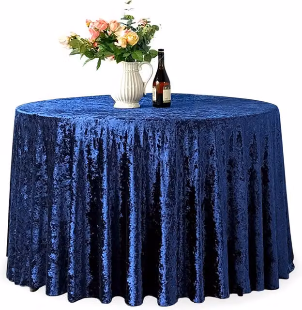 Neel Blue Diamond Velvet Round Tablecloth in Navy Blue, Diameter: 274.32 cm