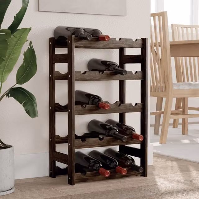Berkfield Home Black Solid Pine Wall Mounted Rustic Wine Rack for 20 Bottles
