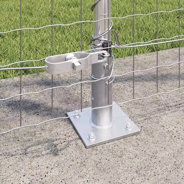 vidaXL 13-Piece Silver Galvanised Steel Round Fence Posts with Bolt-Down Base Plates, Height: 68.5 cm, Diameter: 3.2 cm