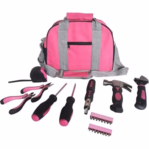 Hyfive 25-Piece Pink DIY Tool Kit with Hammer, Pliers and Screwdrivers in a Pink Carry Case