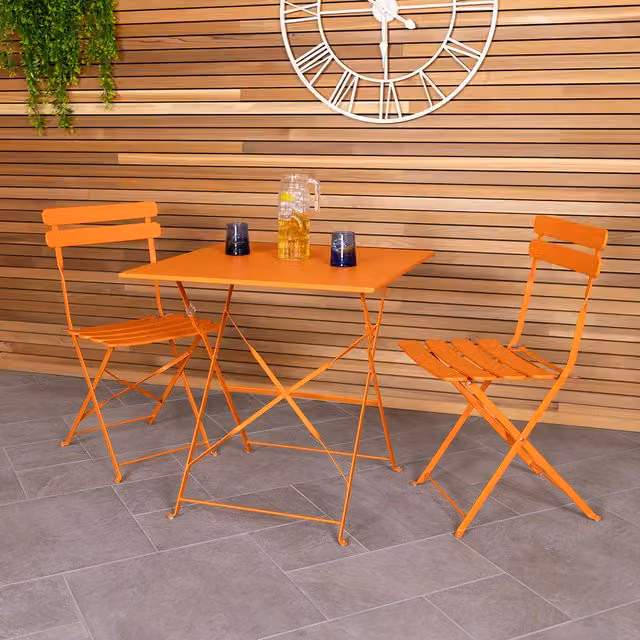 Charles Bentley Square Metal Bistro Set in Orange