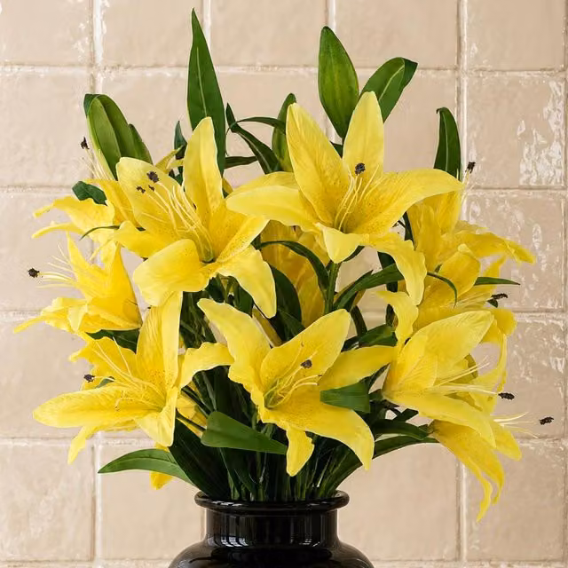Botanik Leaf Pack of 6 Yellow Artificial Large Lily Stems with 18 Flowers, Height: 100 cm