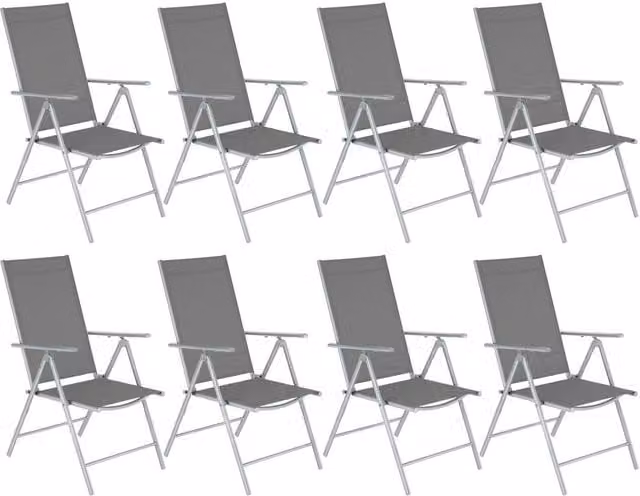 tectake Set of 4 Folding Garden Chairs with Adjustable Backrests and Armrests in Silver Mesh Fabric