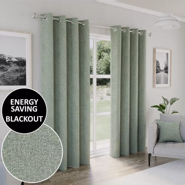 Enhanced Living Green Thermal Insulating Blackout Pencil Pleat Curtains, Width: 117 cm, Height: 183 cm
