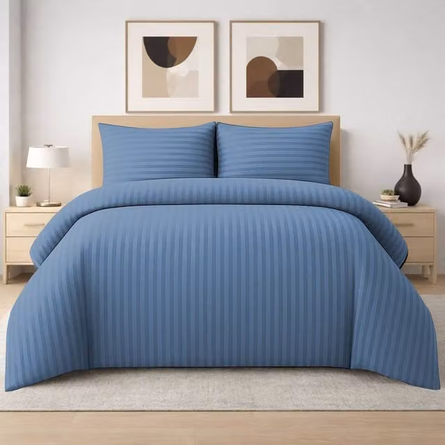 Pamposh 4 Pack Blue Striped Microfibre Duvet Cover and Pillowcase Set, W/D/H: 135 x 200 cm, Pillowcases: 50 x 75 cm