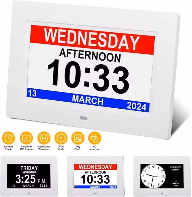 NESTLUNE Modern Digital Alarm Clock with Date Display in White, W/D/H: 100 x 15 x 15 cm