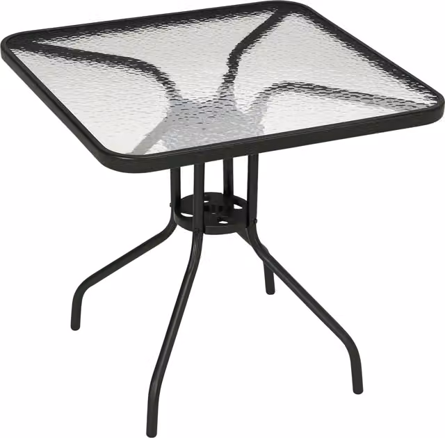 Outsunny Modern Square Bistro Patio Table with Matt Black Powder Coated Steel Frame and Tempered Glass Top featuring Umbrella Hole