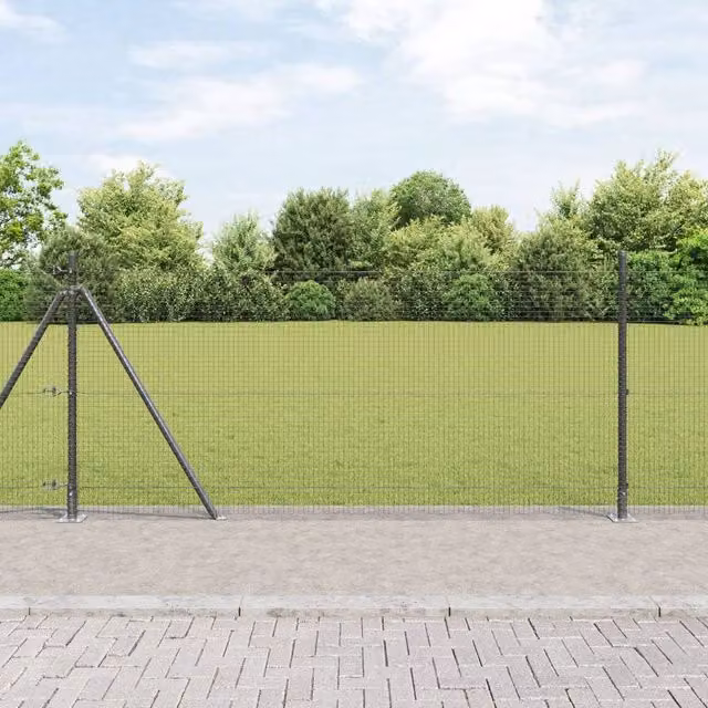 Berkfield Home Set of 2 Grey Metal and Plastic Round Mesh Fence Posts