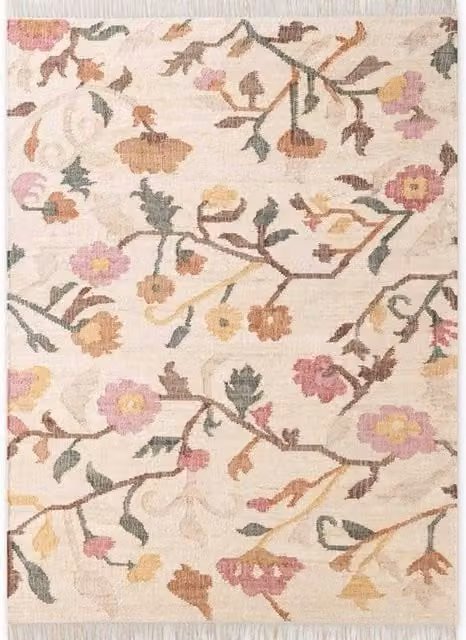 THE RUGS Roya Afghan Kilim Rug, Handwoven Jute and Cotton Flatweave in Beige and Multicolour, W: 80 cm, L: 200 cm