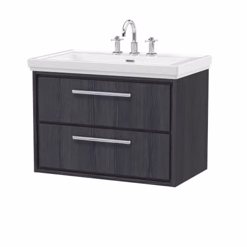 Balterley Wall Hung Bathroom Vanity Unit with 2 Soft Close Drawers and 3 Tap Hole Rectangular Sink, Graphite Grey, W: 83.0 cm, D: 47.1 cm, H: 60.6 cm