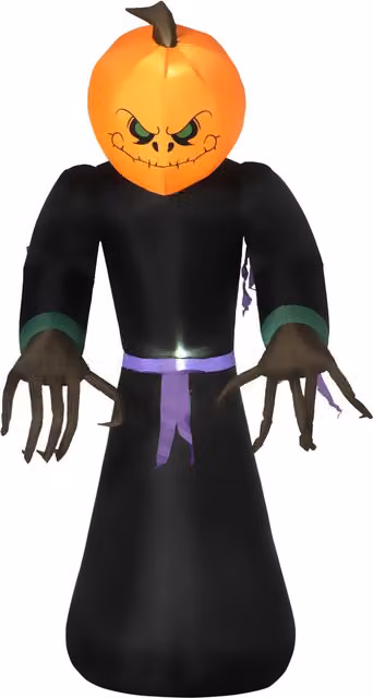 HOMCOM Inflatable Pumpkin Man Halloween Yard Decoration with LED Lights, Orange and Multicolour, Height: 210 cm