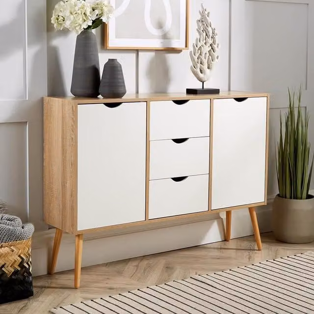 Home Source Boden 2 Door Sideboard with 3 Drawers Storage Unit in Oak