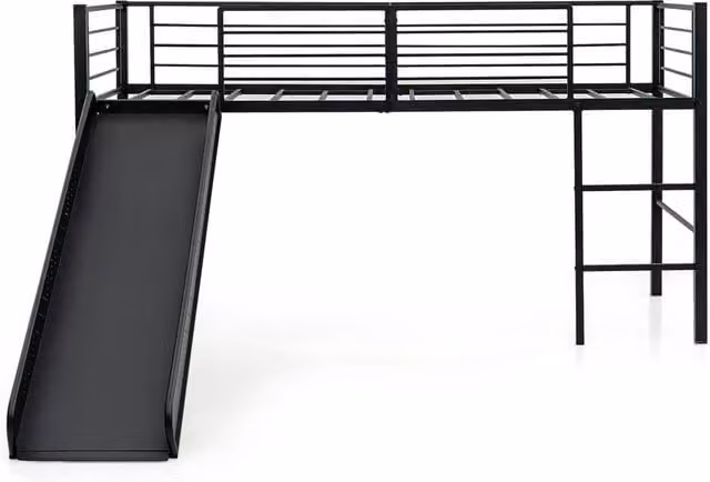 Costway Single Metal Loft Bed for Children with Safety Guardrails and Ladder in Black, W/D/H: 90 x 190 x 150 cm