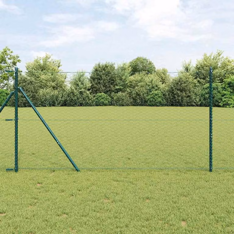 Berkfield Home Green PVC Coated Steel Hexagon Fence, H: 140 cm x W: 25 m