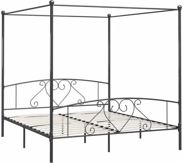 Berkfield Home Grey Metal Canopy Bed Frame, Super King Size, W/D/H: 200 x 187.5 x 198 cm