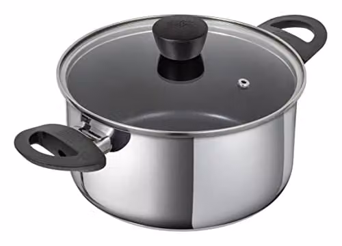 Kuhn Rikon Classic Induction Non-Stick Stainless Steel Casserole Pot with Glass Lid, Silver, 5.3 l