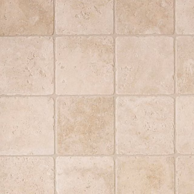 Leoline Natural Chequers Stone Effect Vinyl Flooring Sheet in Sand and Beige, W/D/H: 300 x 300 cm, Thickness: 0.28 cm