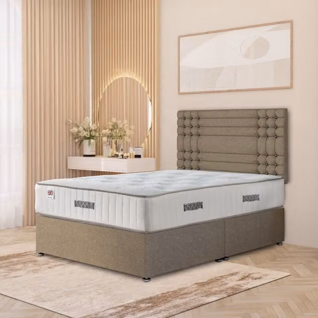 Somnior Beds Ltd Saville Upholstered Linen Divan Bed Set with Headboard and Drawers in Beige or Brown, W/D/H: 90 x 190 cm
