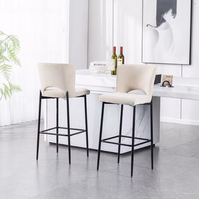 More4Homes Lily Modern Velvet Bar Stool in Beige with Black Metal Frame