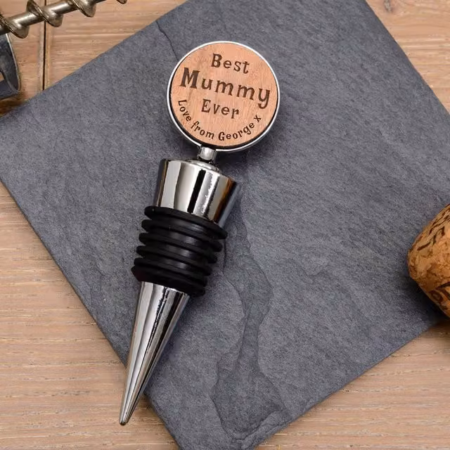 Uniqueful Personalised Best Ever Cherrywood Bottle Stopper for Mum in Silver