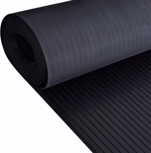 Ark Mat Black Rubber Flooring Matting with Wide Ribbed Pattern, W: 200 cm, D: 300 cm, H: 0.3 cm