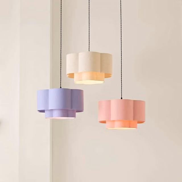 ValueLights Nora 2 Tier Linen Scallop Easy Fit Pendant Ceiling Lamp Shade and Bulb in Lilac/Purple