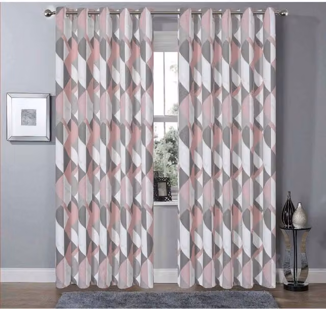 NewEdgeBlinds Pink Printed Marble Blackout Eyelet Fabric Curtains W: 167 cm, H: 167 cm