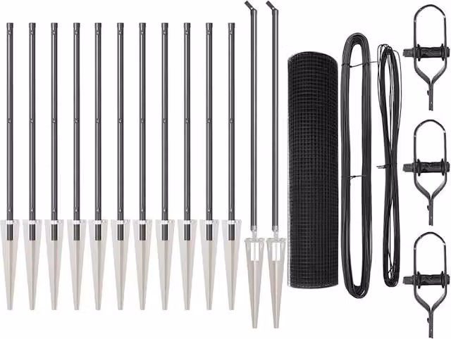 Berkfield Home Fence Post Set of 2 with Grey Plastic Mesh and Black Metal Posts, W: 25 cm, L: 0.5 m