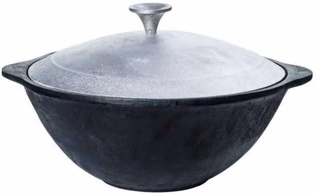 Kamado Bono Uzbek Kazan Cast Iron Casserole Pot, 12 l, Black