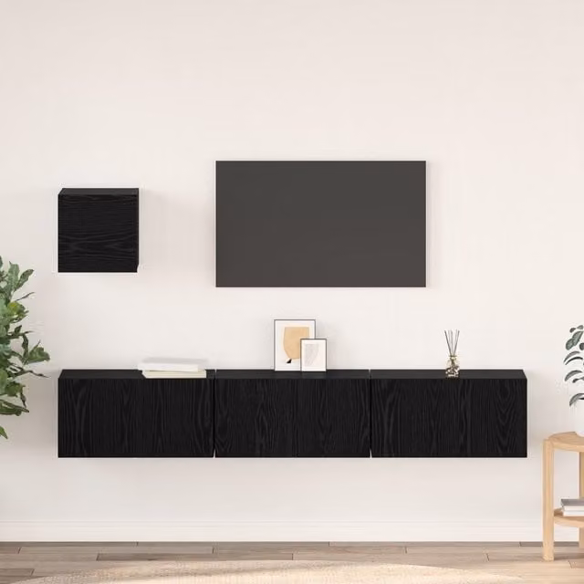 Berkfield Home 4-Piece Modern Black Oak TV Unit Set, W/D/H: 60 x 30 x 30 cm