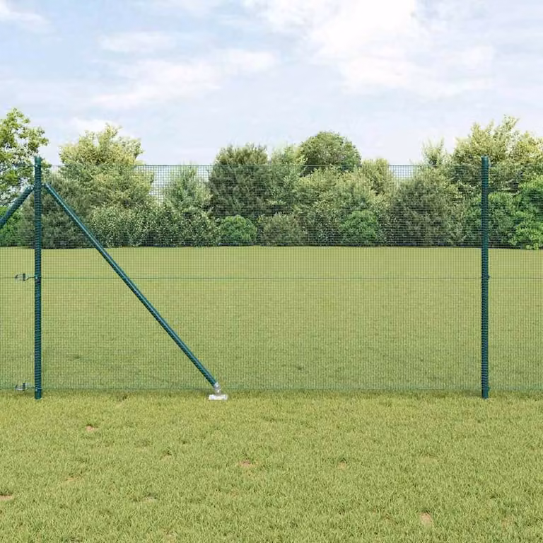 Berkfield Home Green PVC Coated Steel Round Mesh Fence Post Set of 2, H: 1 m, W: 10 m