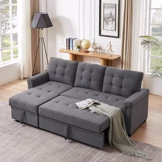 FURNITURE ONE L-shaped Reversible Corner Sofa Bed with Storage in Light Grey