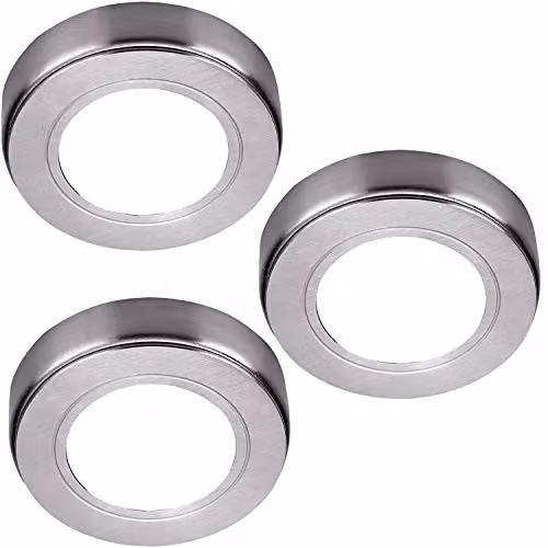 Loops 3-Pack Round Stainless Steel LED Under Cabinet Kitchen Lights with Driver Kit in Silver and Natural White