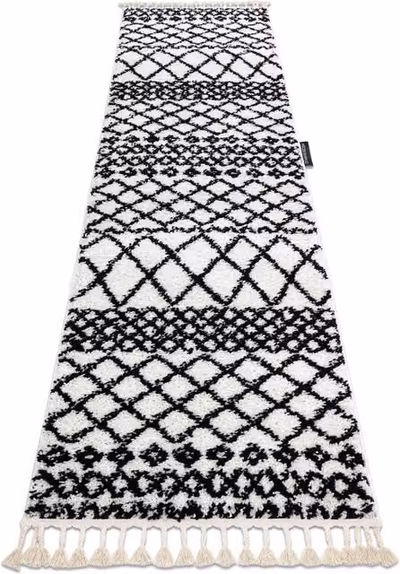 RugsX Berber Runner in White, Geometric Boho Rectangular Polypropylene Rug, W: 80 cm, L: 300 cm