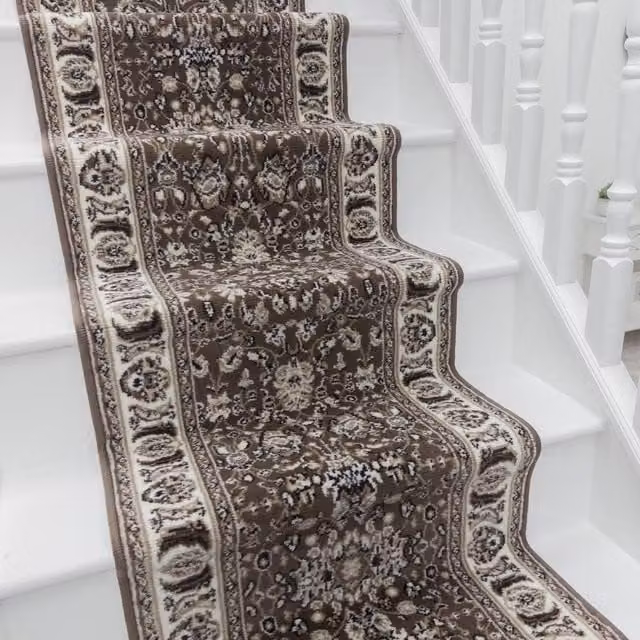 runrug Kashan Stair Runner Carpet in Brown, W/L: 60 x 690 cm