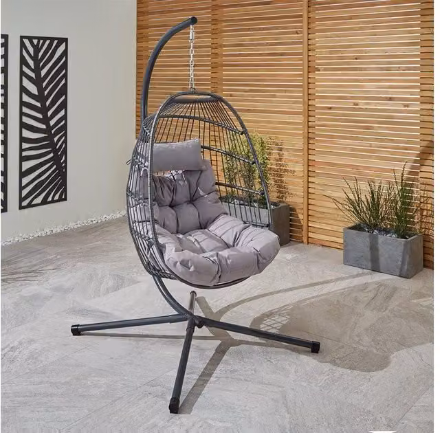 Furniture Maxi Bradway Grey Hanging Egg Chair with Cushions and Rain Cover