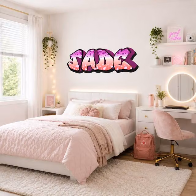 60 SECOND MAKEOVER Personalised Graffiti Name Wall Sticker Decal in Pink and Purple, 150 cm