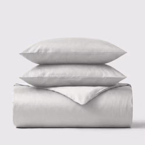 Bedable 100% Cotton Sateen Duvet Cover Set with Pillowcase, Grey, Single Size (Duvet Cover: 90 x 200 cm)