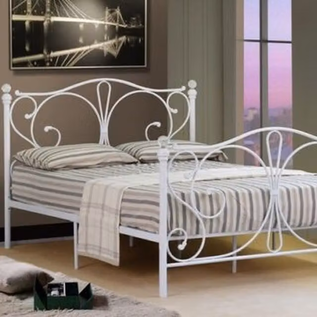 Comfy Living Metal Crystal Finial Bed Frame in White, King Size (W: 180 cm, D: 200 cm)