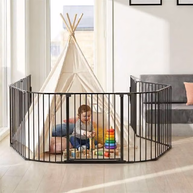 Safetots Premium Extra Tall Extendable Metal Room Divider, Black, Height: 105 cm, Width: 298 cm