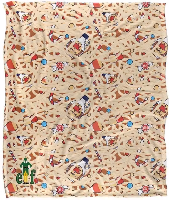 Warner Brothers Elf Spaghetti Pattern Soft Throw Blanket, Multicolour, W: 152 cm, D: 127 cm