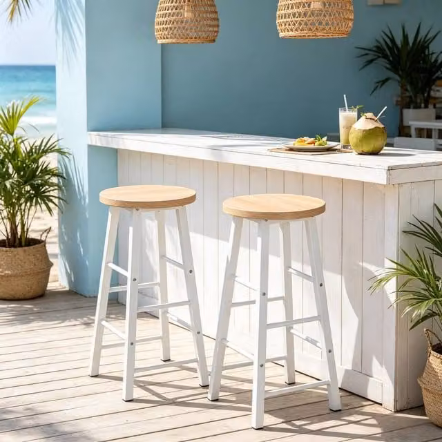 Merax Set of 2 Industrial Bar Stools with Footrests in Light Oak
