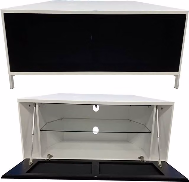 Alphason Hyde Industrial Corner TV Stand in White and Black with Wood, Glass and Metal Details