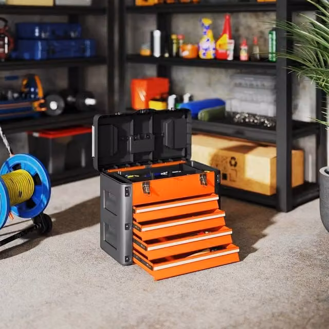 EONLION Large 4-Drawer Steel Toolbox with Handle, Orange, W: 100 cm, H: 200 cm