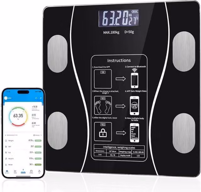 Kelvenix Smart Bluetooth Body Fat Scale with BMI Tracking and App Control, Black