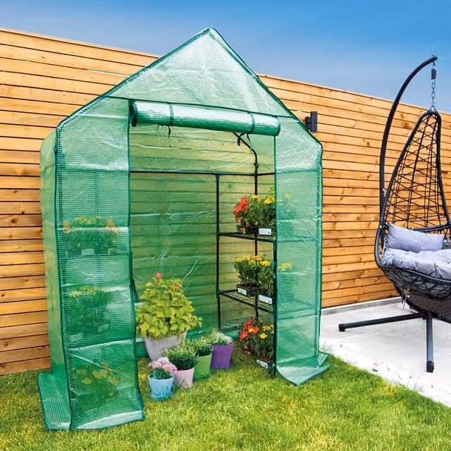 mysmartbuy Walk-In Greenhouse with PE Cover and 4 Shelves in Green, H195 x W143 x D75 cm