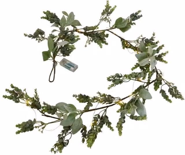 Lemon Pavilion Furniture and Decor LED Winter Garland with Eucalyptus and Lambs Ear, Green, Length: 153 cm