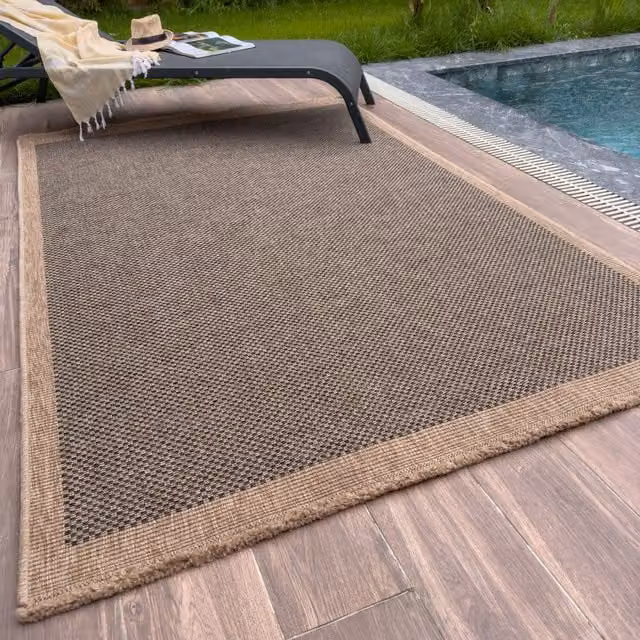 Nature Collection Checkered Outdoor Rug in Grey and Brown, W: 200 cm, D: 290 cm