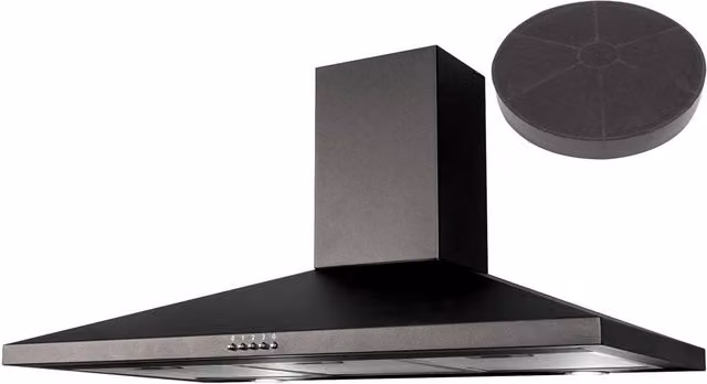 SIA Black Metal Wall Mounted Chimney Cooker Hood with Activated Carbon Filter, W: 100 cm